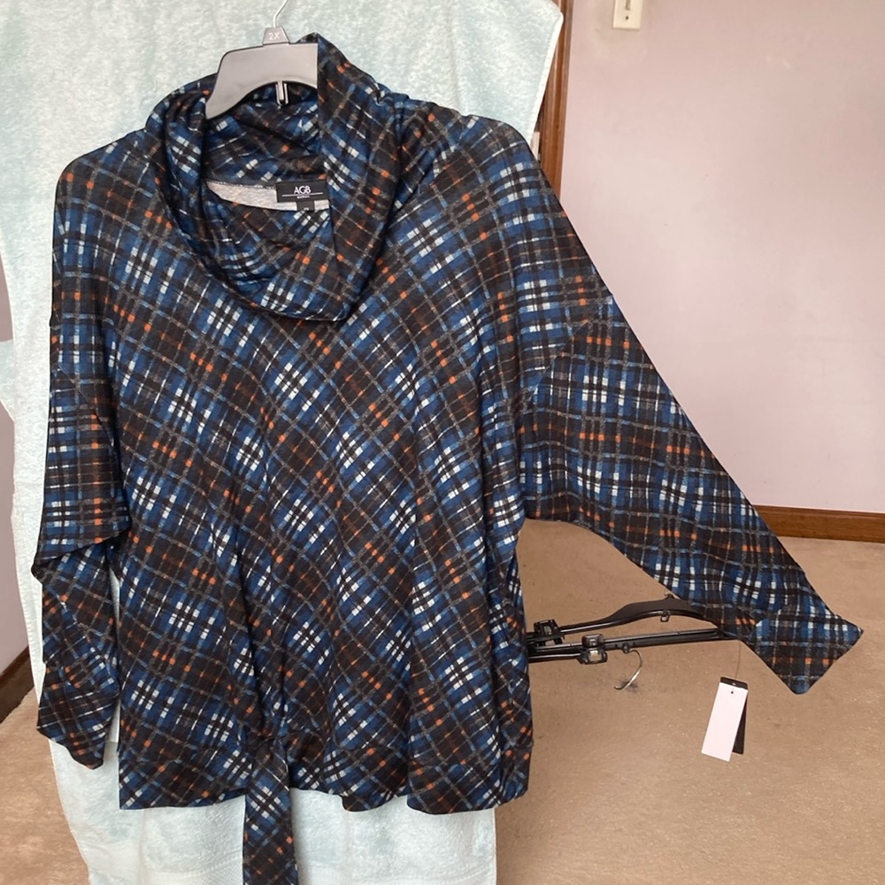 AGB plaid print pullover top with stretch casual shirt office 2X plus size - Picture 4 of 17